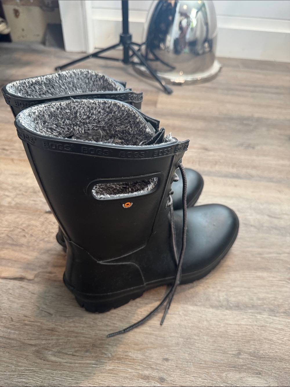Bogs Black Boots with Gray Fleece Lining